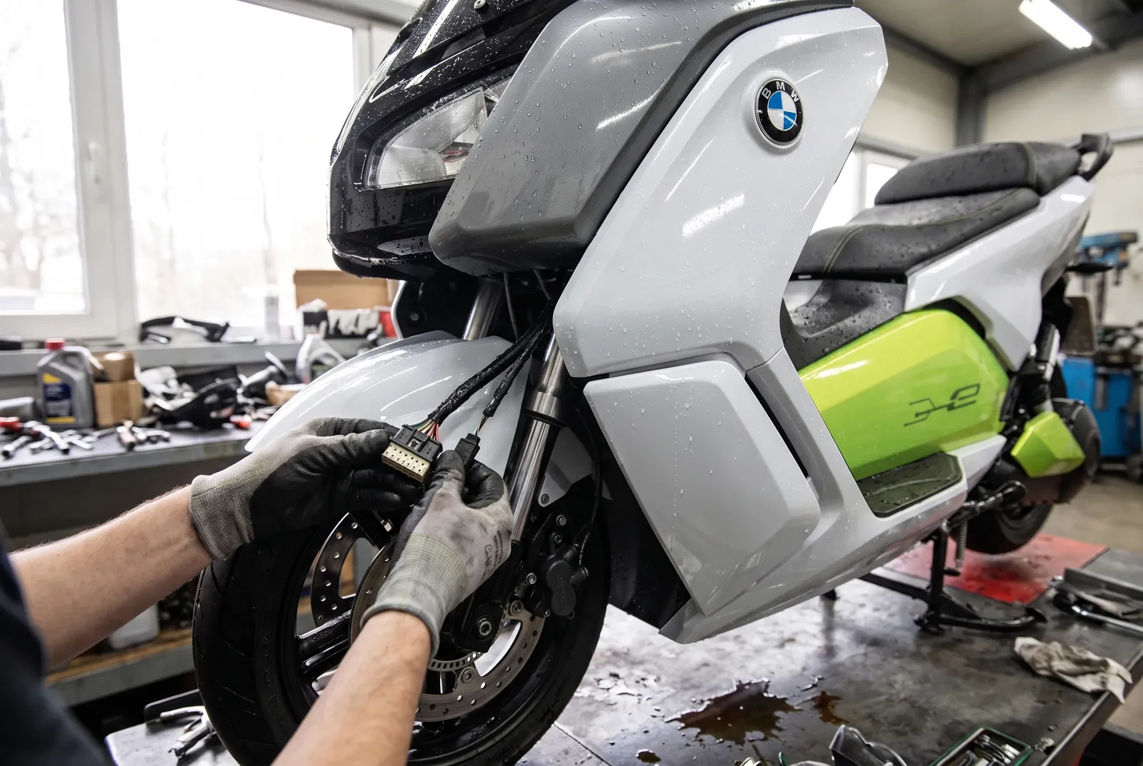 BMW ruft den Elektroroller C evolution und C Evolution Plus zurück: Spritzwasser kann in einen Steckverbinder der 12-Volt-Bordnetzversorgung eindringen und einen Kurzschluss mit Brandgefahr auslösen. Was Halter jetzt wissen müssen.